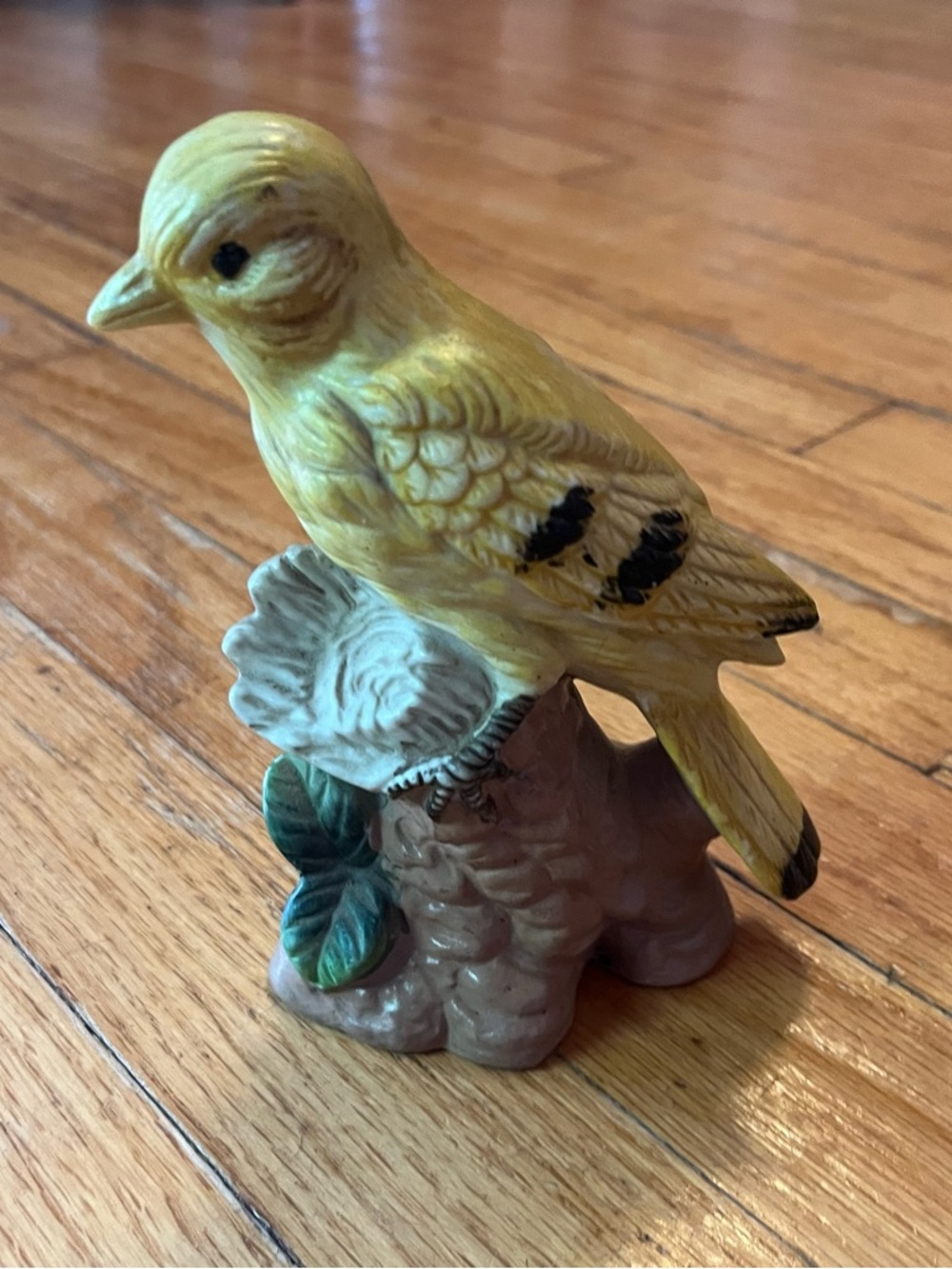 Hand Painted Yellow and Black Porcelain Bisque Bird Figurine